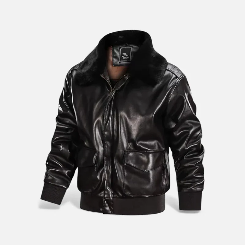 Herren Lederjacke mit Kunstfellkragen