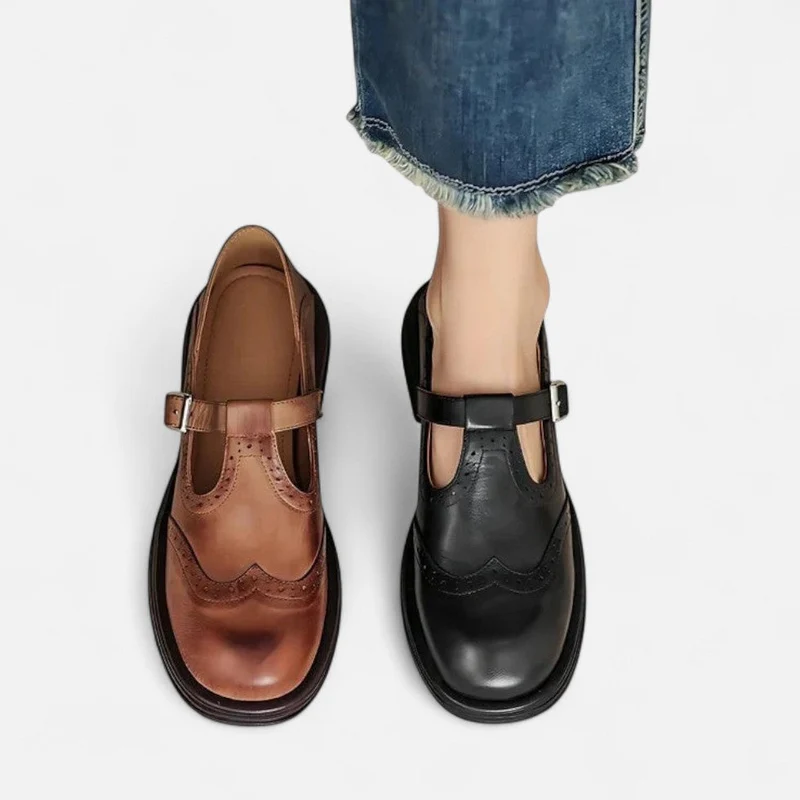 Damen Leder Slipper mit Schnalle