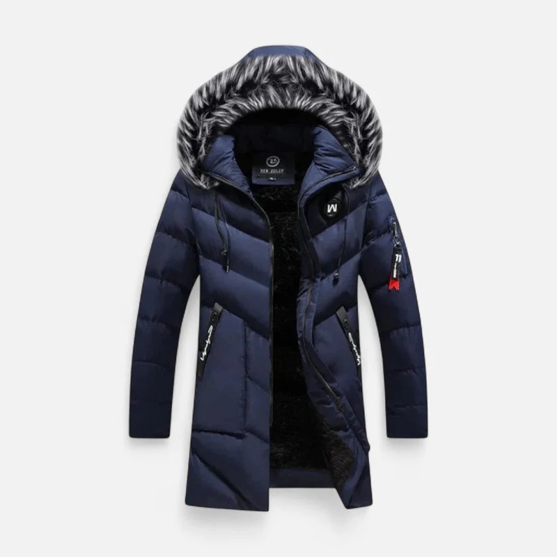 Herren Winterjacke mit Kapuze und Kunstfellkragen