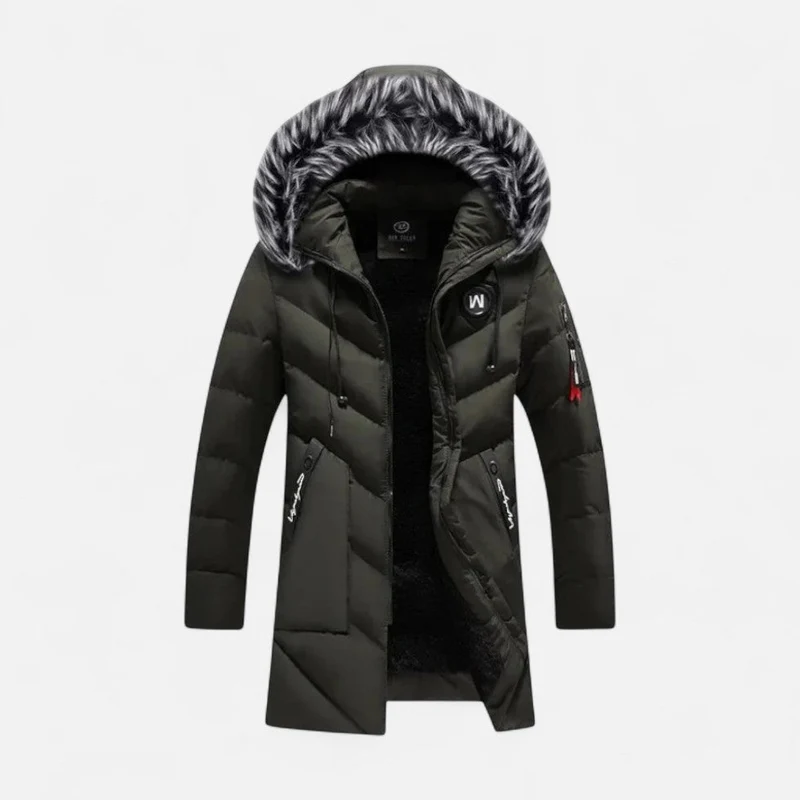 Herren Winterjacke mit Kapuze und Kunstfellkragen