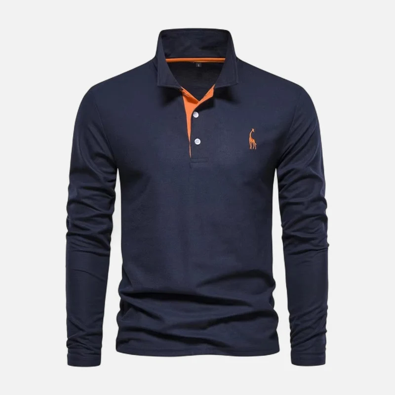 Langarm Poloshirt mit Kontrastkragen und Knopfleiste