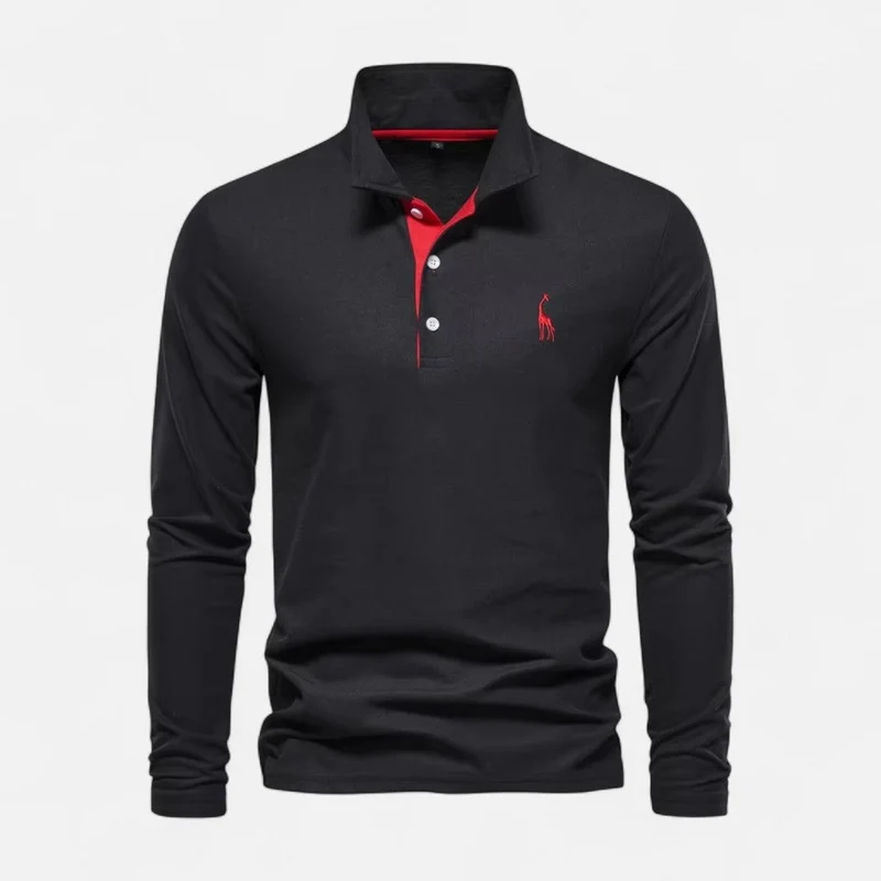 Langarm Poloshirt mit Kontrastkragen und Knopfleiste