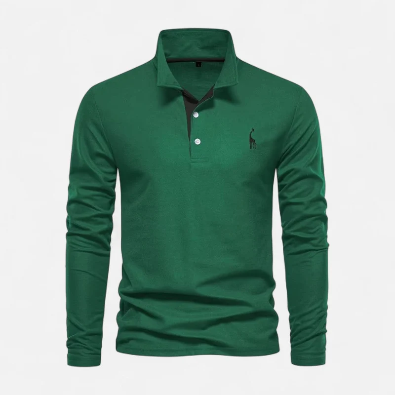 Langarm Poloshirt mit Kontrastkragen und Knopfleiste