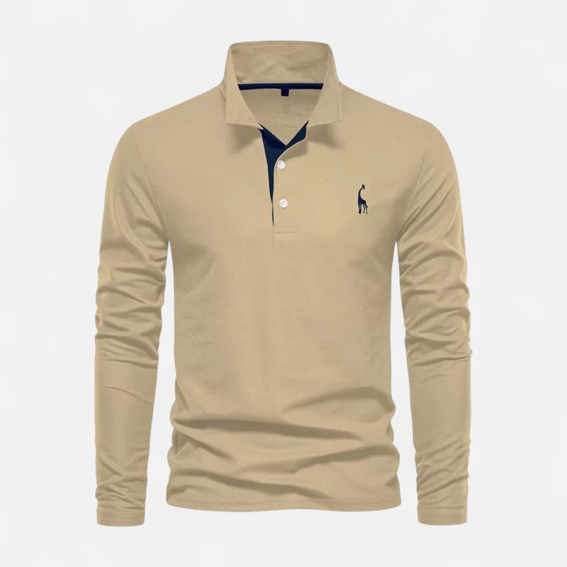 Langarm Poloshirt mit Kontrastkragen und Knopfleiste