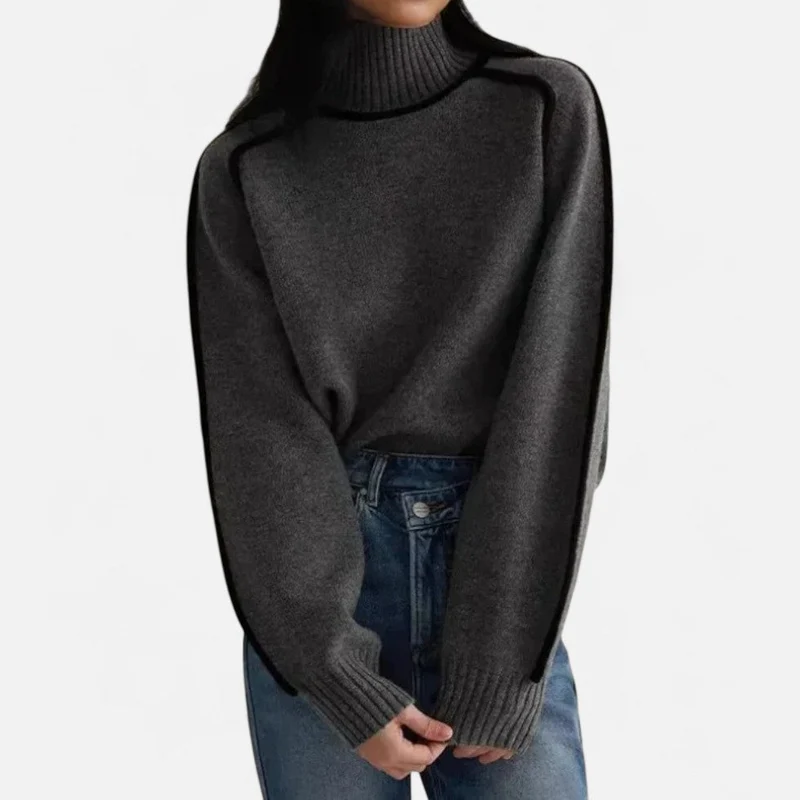 Kaschmir Rollkragenpullover mit Kontrastpaspel