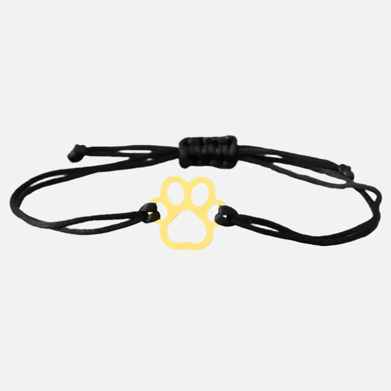 ELINE – Elegantes verstellbares Pfotenarmband mit schwarzer und roter Kordel für stilvollen Ausdruck