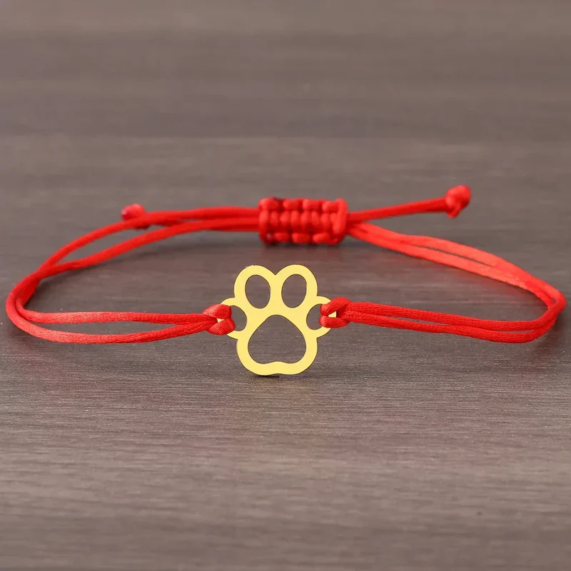 ELINE – Elegantes verstellbares Pfotenarmband mit schwarzer und roter Kordel für stilvollen Ausdruck