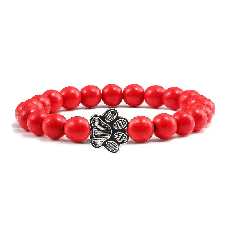 MELIA – Elegantes Perlenarmband mit charmantem Pfotenanhänger aus natürlichem Steinstoff
