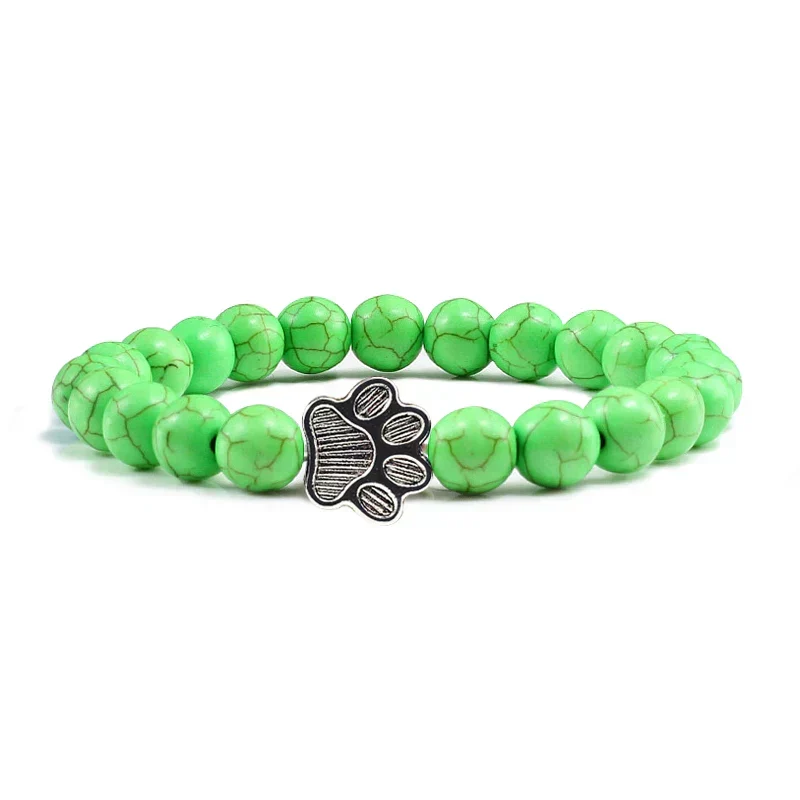 MELIA – Elegantes Perlenarmband mit charmantem Pfotenanhänger aus natürlichem Steinstoff