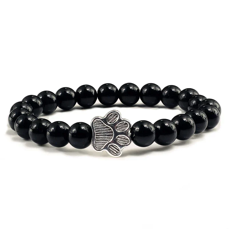 MELIA – Elegantes Perlenarmband mit charmantem Pfotenanhänger aus natürlichem Steinstoff