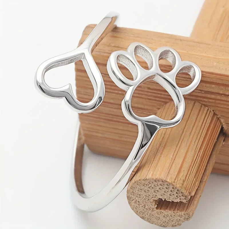 NIVI – Eleganter verstellbarer Pfoten-Herz-Ring aus handgefertigtem 925er Sterlingsilber