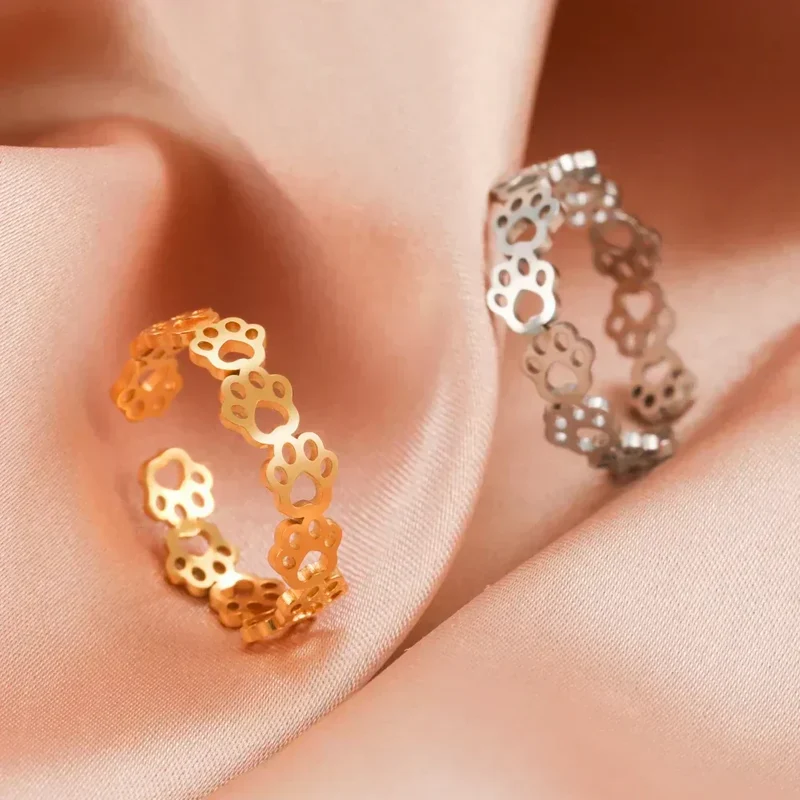Verstellbarer Edelstahl-Pfotentattoo-Ring – Stilvoller Schmuck für Tierliebhaber