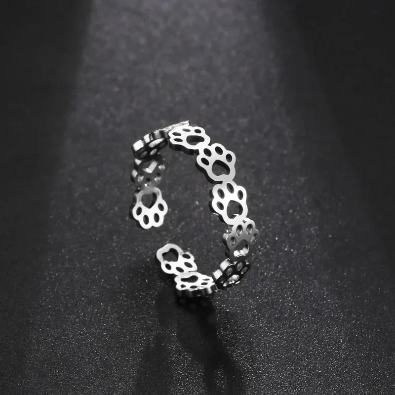 Verstellbarer Edelstahl-Pfotentattoo-Ring – Stilvoller Schmuck für Tierliebhaber