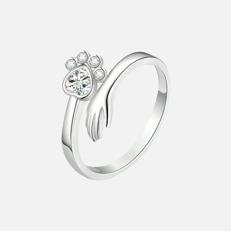 MARA – Eleganter verstellbarer Ring aus 925er Sterlingsilber mit handgefertigtem Hand- und Pfotenmotiv