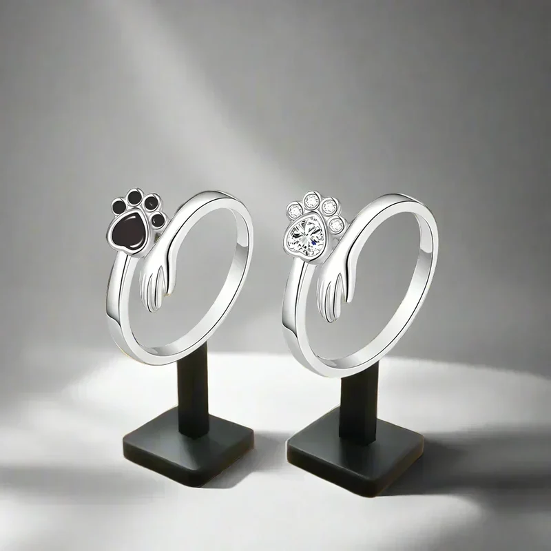 MARA – Eleganter verstellbarer Ring aus 925er Sterlingsilber mit handgefertigtem Hand- und Pfotenmotiv