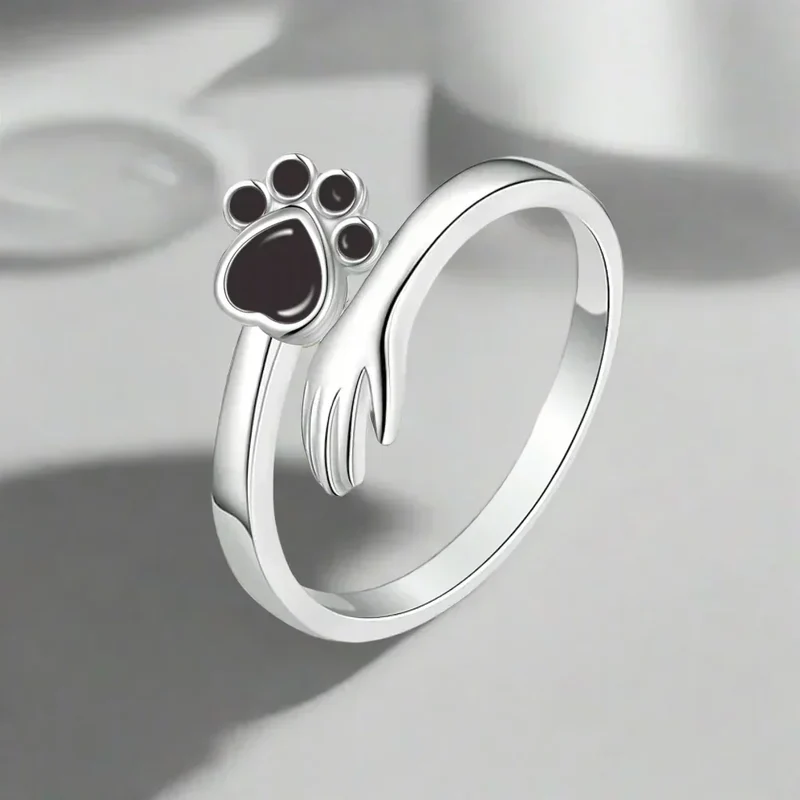 MARA – Eleganter verstellbarer Ring aus 925er Sterlingsilber mit handgefertigtem Hand- und Pfotenmotiv