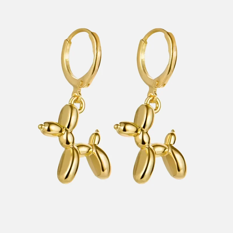 Elegant MINI Goldene Huggie-Creolen mit Verspieltem Ballonhund-Anhänger