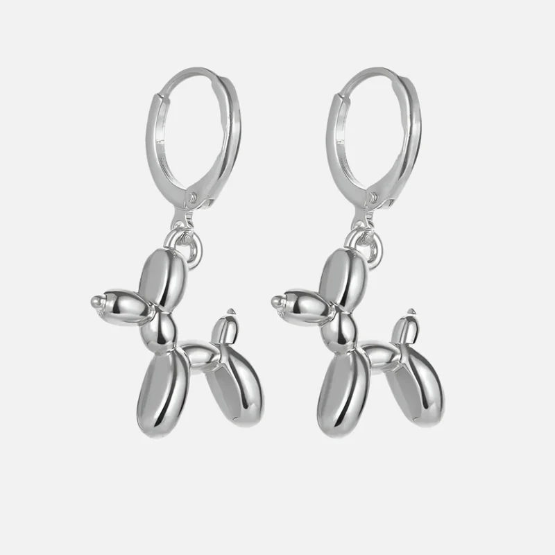 Elegant MINI Goldene Huggie-Creolen mit Verspieltem Ballonhund-Anhänger