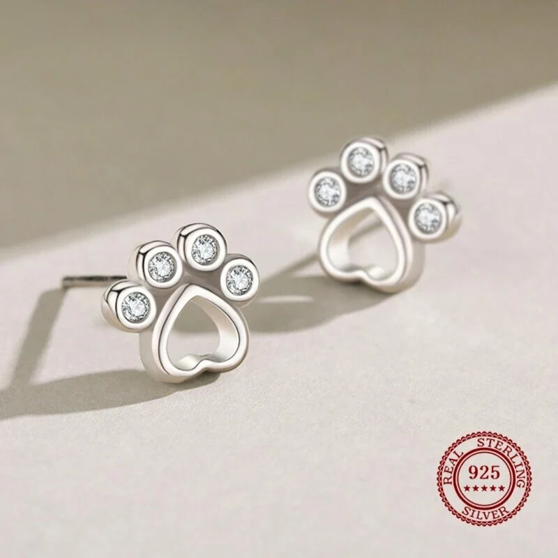 TALIAIE – Elegante Pfoten- und Ohrstecker aus 925er Sterlingsilber mit funkelnden Zirkonia für stilvollen Ausdruck