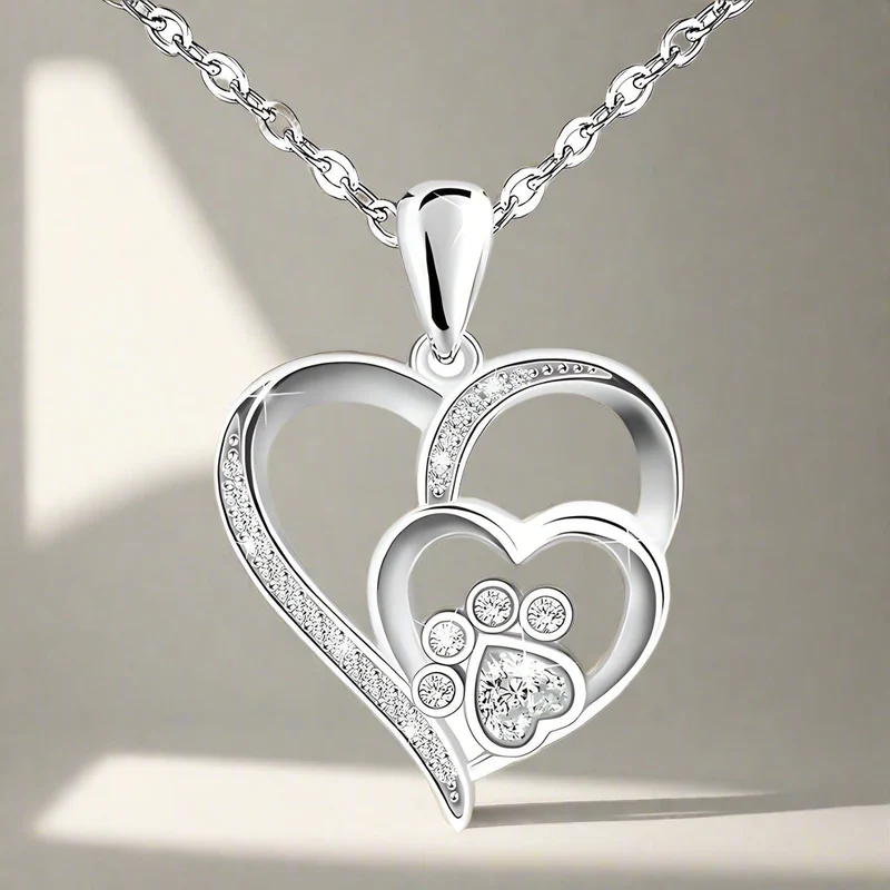 NAYLA – Elegante Pfoten- & Herz-Halskette aus feinem 925er Sterlingsilber mit funkelnden Zirkonia