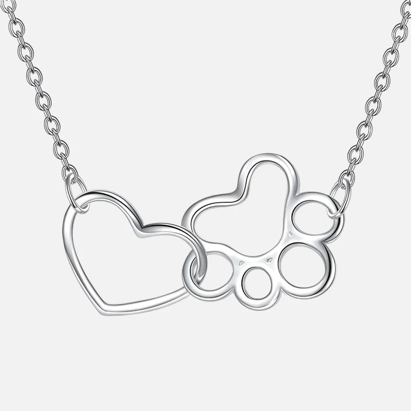 ILYA – Elegante Pfoten-Halskette aus 925er Sterlingsilber mit bezauberndem Herz-Kristallanhänger