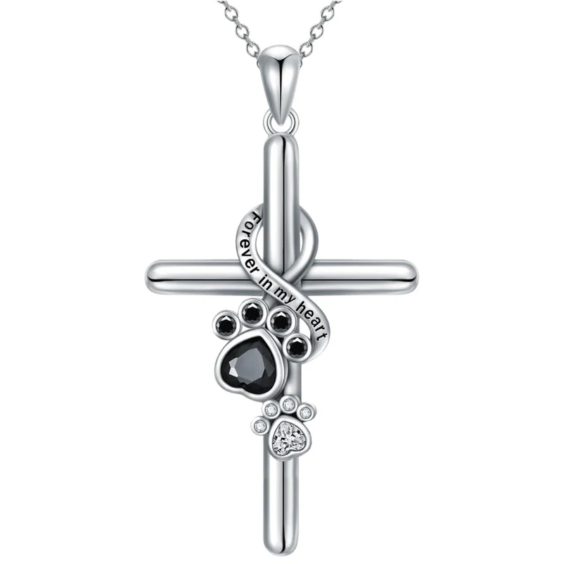 LYORA – Elegante Pfoten- und Kreuz-Halskette aus 925er Sterlingsilber für einen stilvollen Auftritt