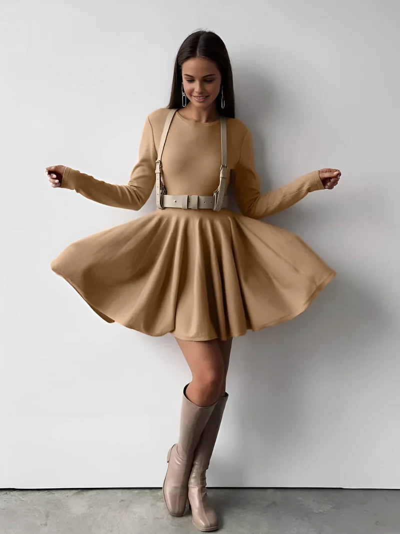 Damen Minikleid | Taillennahe Schnittführung lange Ärmel kurze Form