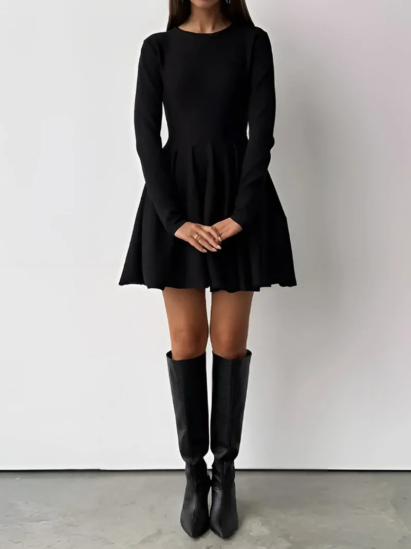 Damen Minikleid | Taillennahe Schnittführung lange Ärmel kurze Form