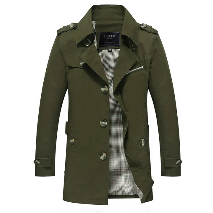 Herren Trenchcoat lang | Zweireihige Front strukturierte Linienführung
