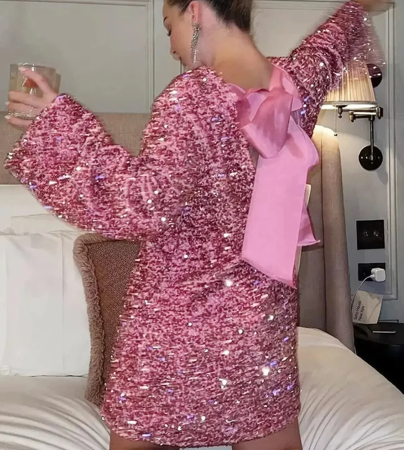 Damen Minikleid | Lange Ärmel schlichte Passform kurze Länge