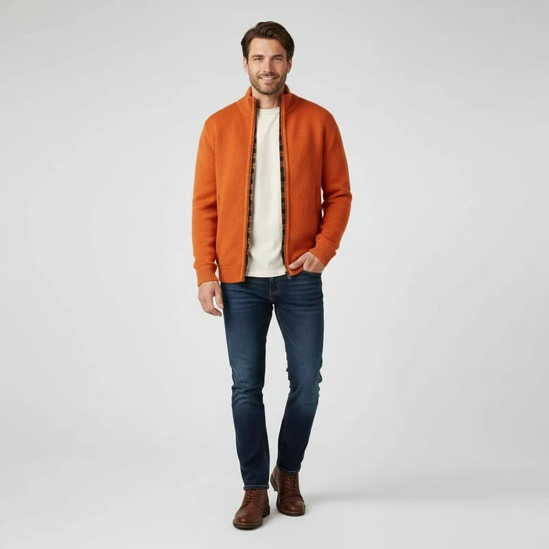 Herren-Strickweste mit offener Front | klare Struktur