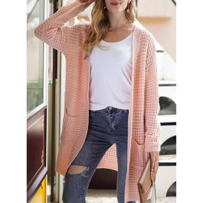 Damen-Strickjacke in Verlängerter Ausführung | winterliche Struktur