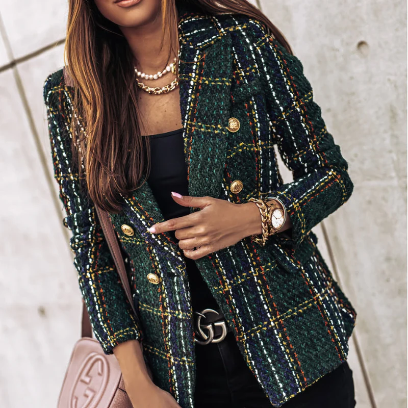 Damen-Blazer mit Karomuster | gestrickte Struktur