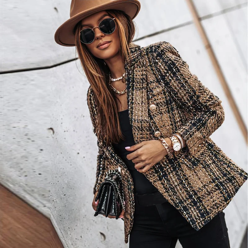 Damen-Blazer mit Karomuster | gestrickte Struktur
