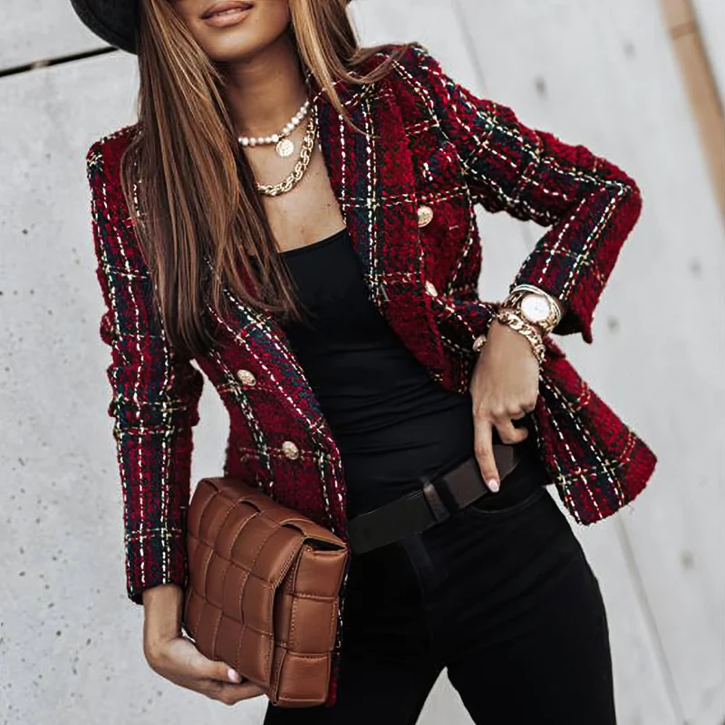 Damen-Blazer mit Karomuster | gestrickte Struktur