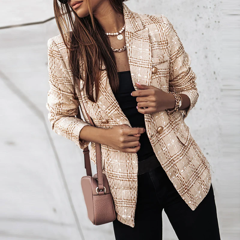Damen-Blazer mit Karomuster | gestrickte Struktur