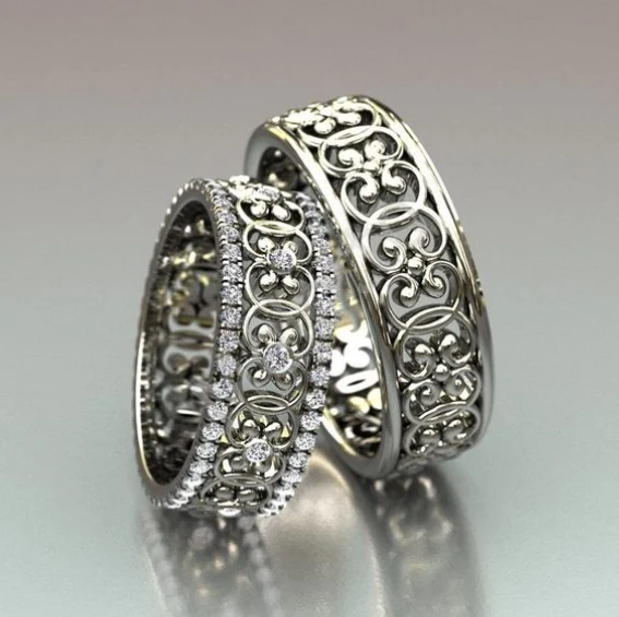 Weinlese-Silber-Hohl-Ringe-Set