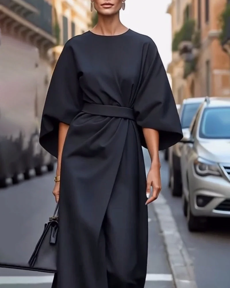 Damenkleid mit Bindegürtel | Midilänge