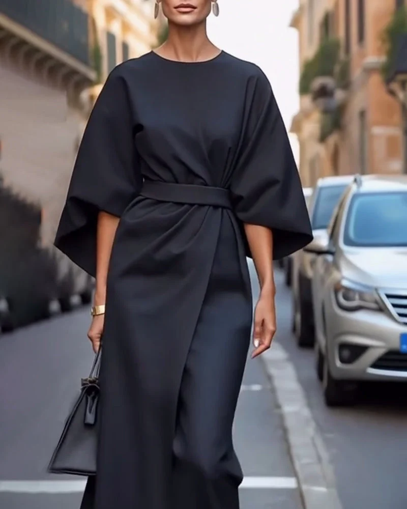 Damenkleid mit Bindegürtel | Midilänge