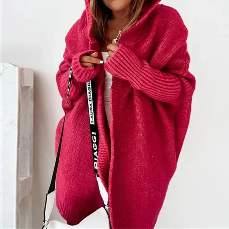 Lange Strickjacke für Damen | Mit Kapuze