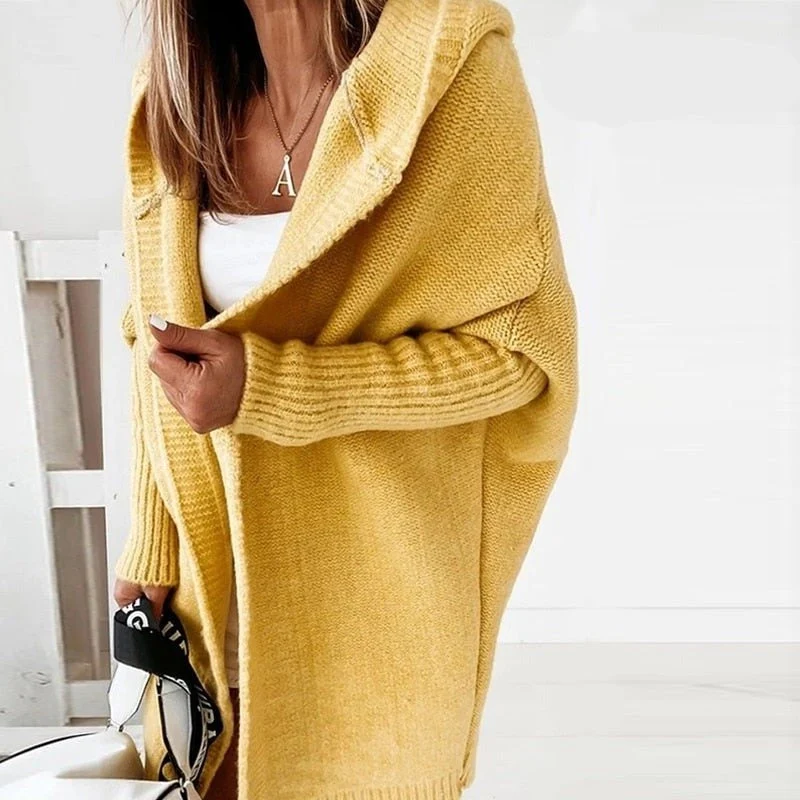 Lange Strickjacke für Damen | Mit Kapuze