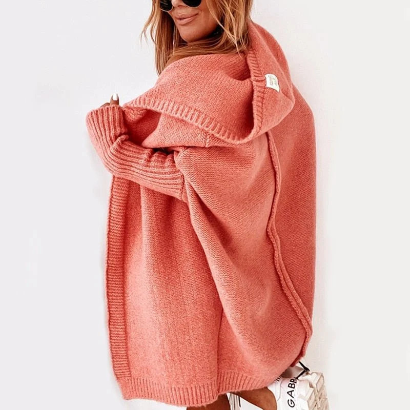Lange Strickjacke für Damen | Mit Kapuze