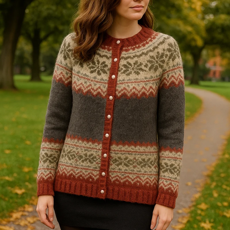 Warme Norweger Strickjacke für Damen | Mit Knopfleiste