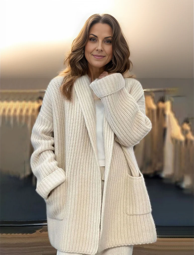 Strukturierte Strickjacke für Damen | Lang