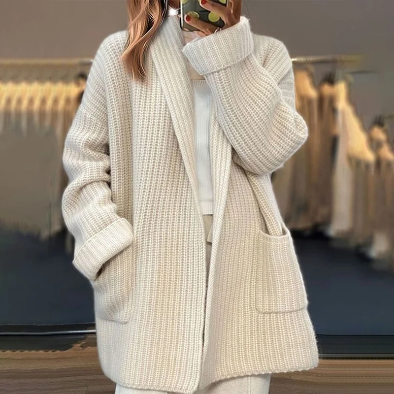Strukturierte Strickjacke für Damen | Lang