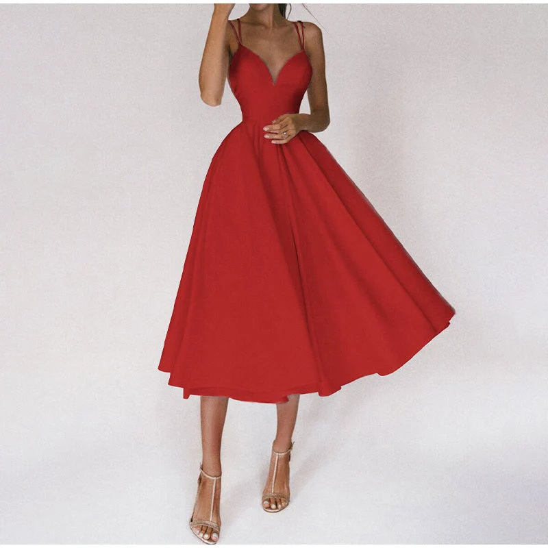 Damen-Midiabendkleid mit V-Ausschnitt | sachliche Linienführung