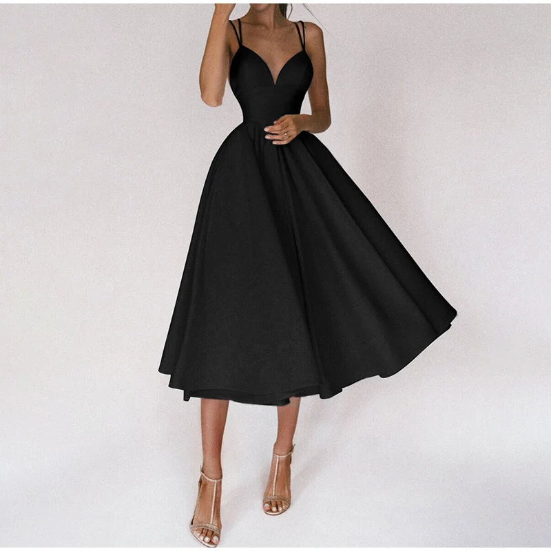 Damen-Midiabendkleid mit V-Ausschnitt | sachliche Linienführung