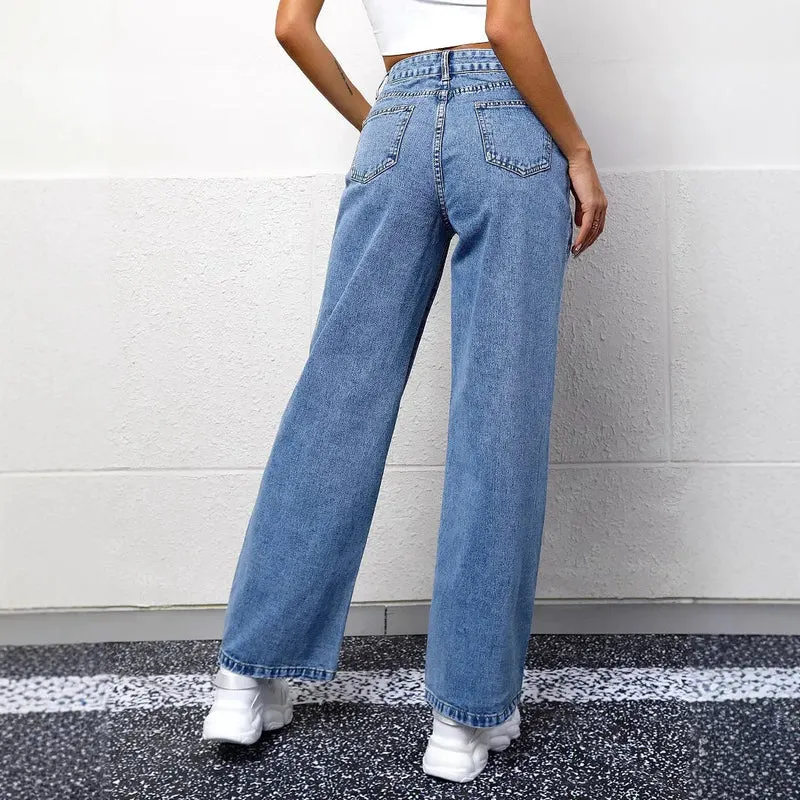 Damen-Mom-Jeans mit Hoher Taille | Gerade Beinführung