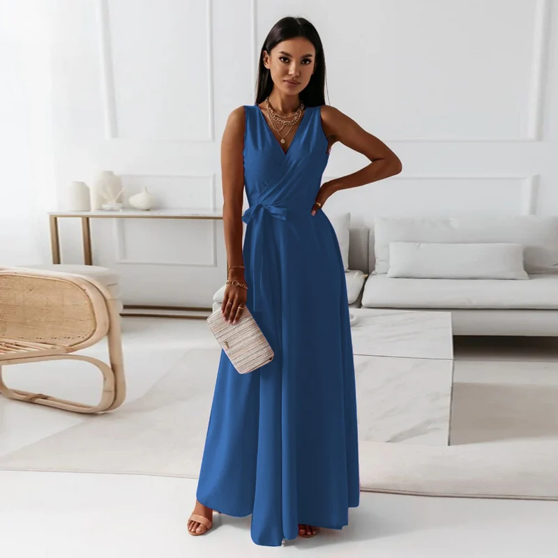 Damen-Maxikleid in Wickeloptik | ärmellose Ausführung