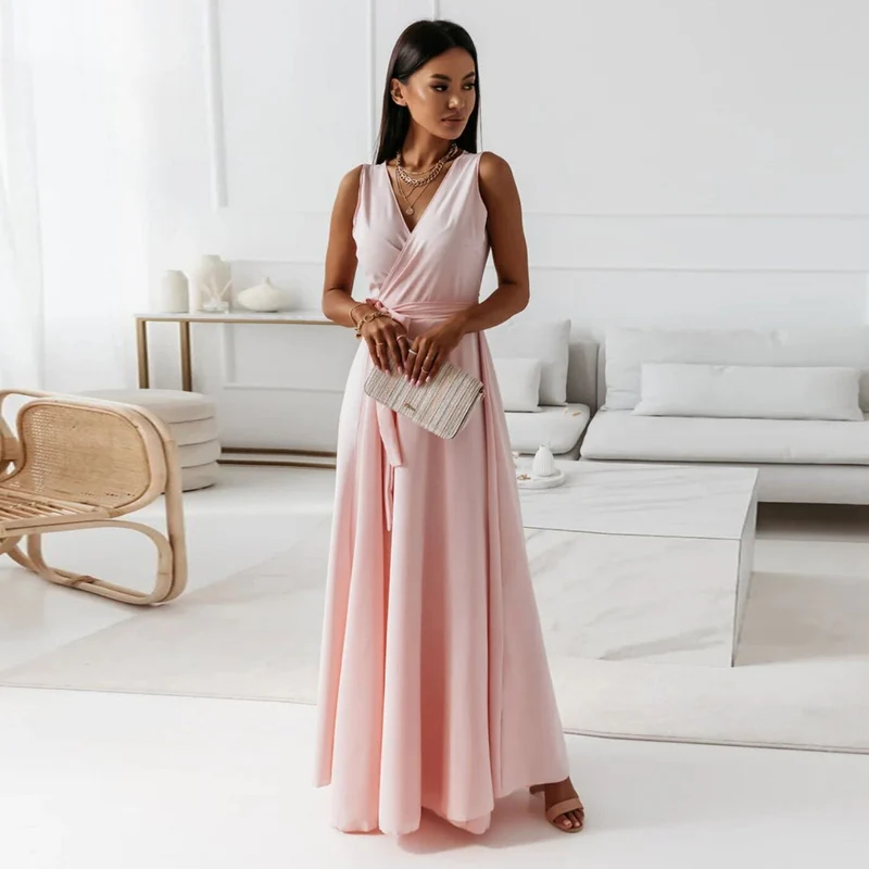 Damen-Maxikleid in Wickeloptik | ärmellose Ausführung